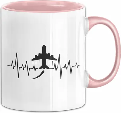 Produktbild von Flugzeuge Tasse Geschenk Herzschlag Flughafen Geschenkidee (Rosa)