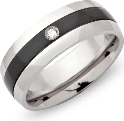 Produktbild von Unique Ring Edelstahl Schwarz Silber mit Zirkonia poliert 7mm R9108cz