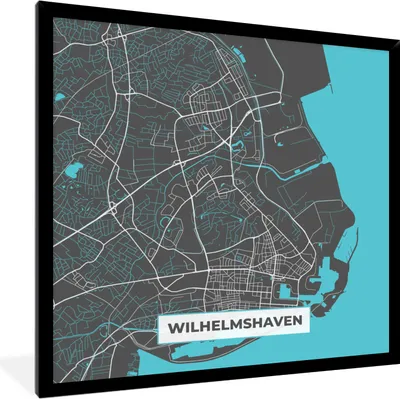 Produktbild von MuchoWow® Gerahmtes Poster Blau - Deutschland - Karte - Stadtplan - Wilhelmshaven 40x40 cm - Poster mit Schwarzem Bilderrahmen Wandposter Rahmen Foto Bilder - Mit Rahmen - Wanddekoration Schlafzimmer
