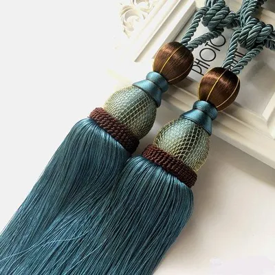 Image de Lot de 2 attaches pour rideaux en corde tressée, bleu foncé