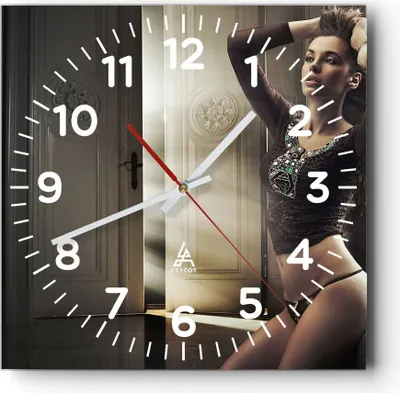 Produktbild von Wanduhr - Quadrat - Glasuhr - Schönheit Club Kosmetik Disco - 40x40cm - Schleichendes Uhrwerk - Lautlos - zum Aufhängen bereit - Dekoration Modern - Wanddekoration aus Glas - C4AC40x40-2141