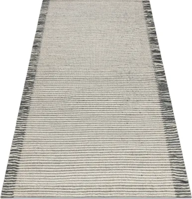 Produktbild von Wollteppich TAHAR 99003F Creme / grau - HANDGEWEBT Linien, Fransen  beige 160x240 cm