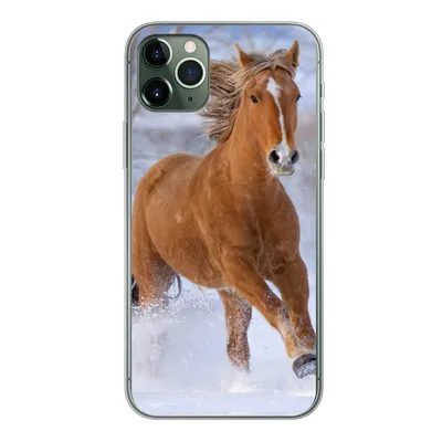 Produktbild von MuchoWow® Handyhülle Schutzhülle Hülle für iPhone 11 Pro Max Pferd - Schnee - Braun Silikon Softcase Handy Hülle - Schutz