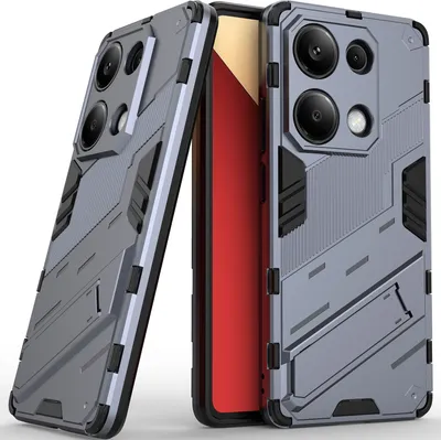 Produktbild von Armor Hülle für Xiaomi Redmi Note 13 Pro 4G, Hybrid PC TPU Bumper Stoßfestes Schutzhülle mit Standfunktion Grau