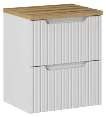 Immagine prodotto di Set da bagno VANO bianco 50cm: mobile sottolavabo con cassetti scanalati + piano per lavabo effetto rovere chiaro