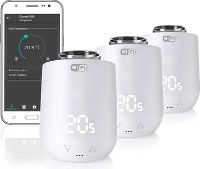 Comet WiFi Thermostatventil-Set (3 Stück), App-Steuerung, weiß