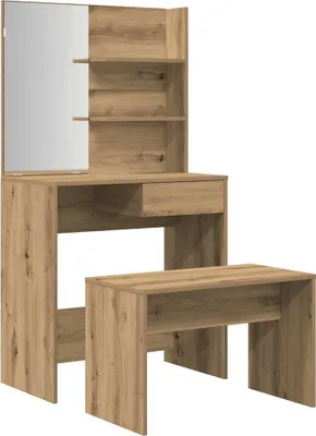 Immagine prodotto di vidaXL Set di tavolini da toilette in materiale artigianale a base di legno di quercia