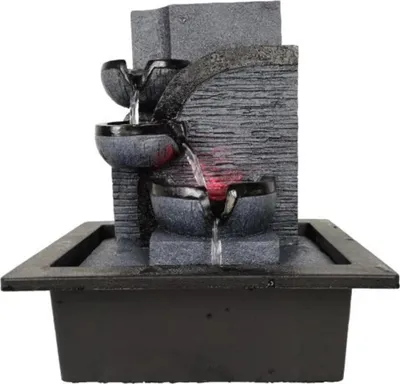 Obrázok produktu pre Stolová fontána – vnútorný vodopád – LED osvetlenie – umelá živica – upokojujúci zvuk – pre domácnosť a kanceláriu – 23 × 17,5 × 29 cm