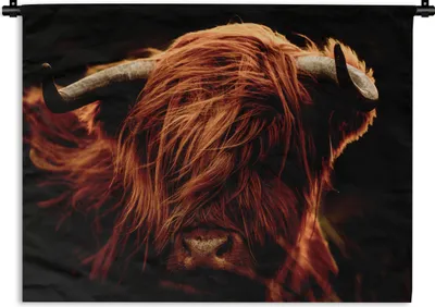 Produktbild von MuchoWow® Wandteppich Wandbehang Schottischer Highlander - Kuh - Hörner - Porträt - Tiere 60x45 cm Tapisserie Dekoration Wandtuch - Das Schlafzimmer