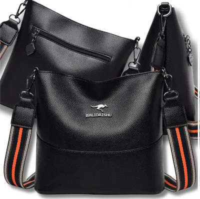 Produktbild von EDIBAZZAR | Schwarze Leder-Umhängetasche für Damen, Känguru