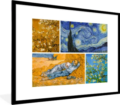 Produktbild von MuchoWow® Gerahmtes Poster Van Gogh - Collage - Kunst 80x60 cm - Poster mit Schwarzem Bilderrahmen Wandposter Rahmen Foto Bilder - Schlafzimmer-Dekorationen - Fotoposter