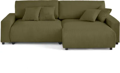 Image de Lisa Design Pivoine - canapé d'angle 4 places réversible convertible avec 2 coffres en velours côtelé , Vert