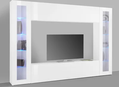 Produktbild von Wohnwand >Benevent< (4-teilig) in Weiß Hochglanz - 260x180x30 (BxHxT)