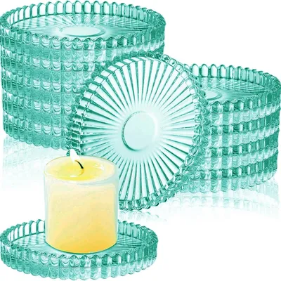 Obrázok produktu pre 12 zelených sklenených podstavcov na sviečky, priemer 10 cm. Číre sklenené svietniky