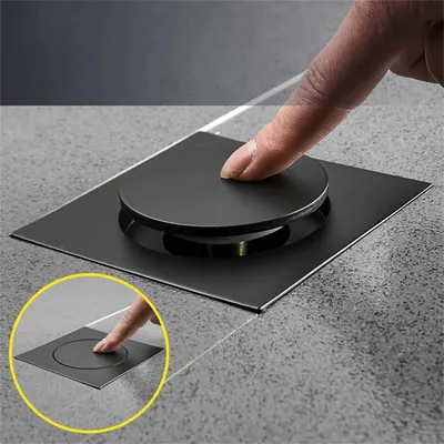 Produktbild von Anti-Geruch Bad Abflüsse Fuß Bodenablauf 10 * 10cm Quadrat Messing Chrom Push Down Pop Up Dusche Bad Abfluss Abdeckung Stecker
