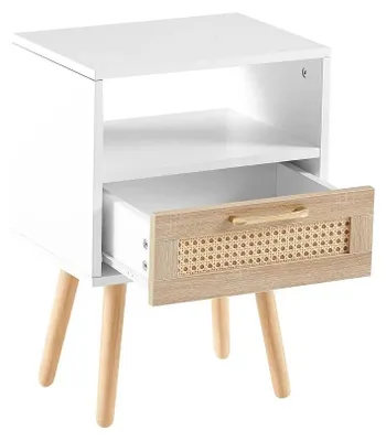 Image de Table de chevet, design moderne, espace de rangement pratique, 56 x 30 x 40 cm, blanc et naturel