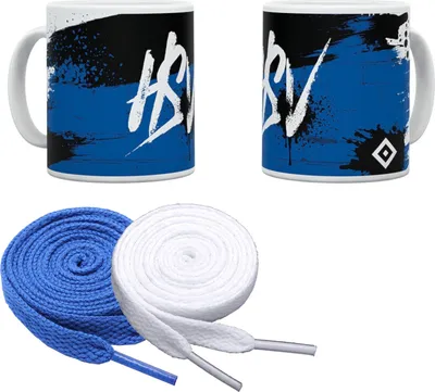 Produktbild von Hamburger SV HSV Tasse "Matt" + 2 Paar Fan-Schnürsenkel 1# 16#