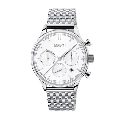 Obrázok produktu pre Pánske náramkové hodinky DUGENA 7090200 Sigma Chrono, quartz, biely ciferník, puzdro z nehrdzavejúcej ocele, zafírové sklíčko, náramok z nehrdzavejúcej ocele, dvojitá skladacia spona, 5 barov
