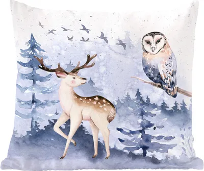 Produktbild von MuchoWow® Zierkissen Sofakissen Wohnzimmer Dekokissen 50x50 cm Winter - Rotwild - Eule - Komfort - Sofakissen