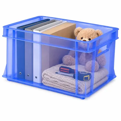 Produktbild von ARTECSIS Kunststoffkiste Aufbewahrungsbox Transport- und Lagerbox aus stabilem Kunststoff stapelbar 29L - 1 - Blau-Transparent