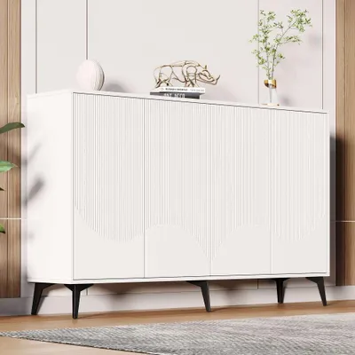 Produktbild von AIORBER Sideboard 160 cm, Kommode mit 4 Türen, Push-to-Open, verstellbaren Einlegeböden, Metallbeinen, Weiß