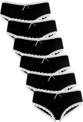 Produktbild von Fabio Farini - 6 Stück Damen Spitzen Unterhosen - Frauen Panty Unterwäsche aus Baumwolle Slips mit dezenter Spitze am Bund und Beinabschluss