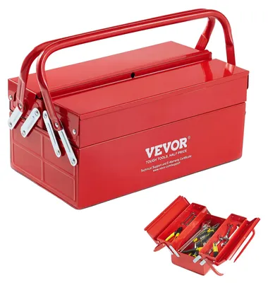 Image de Boîte à outils VEVOR 355,6x200x165mm, 2 couches, 3 compartiments, acier revêtu par poudre, caisse à outils pour la maison, l'usine, l'entrepôt, l'atelier de réparation, rouge