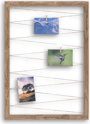 Produktbild von Fotohalter Pinnwand Fotorahmen (Hochformat) mit Juteband 20 Holzklammern Bilderrahmen inklusive CLAMARO Collage Flex, Flex Farbe:Eiche Altholz Silber, Quer/Hochformat Größe:40x60cm (Hochformat)