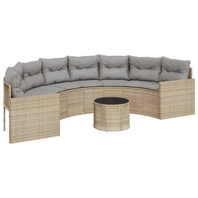 Image de vidaXL Canapé de jardin avec table et coussins semi-circulaire Beige Poly-Rattan