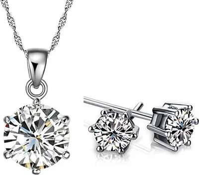 Produktbild von Frauen Hochzeit Party Zirkonia Anhänger Halskette Ohrstecker Schmuck-Set