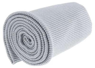 Aufgerolltes geripptes Strickbündchen in Grau, 16x80 cm – elastischer Bündchenstoff.