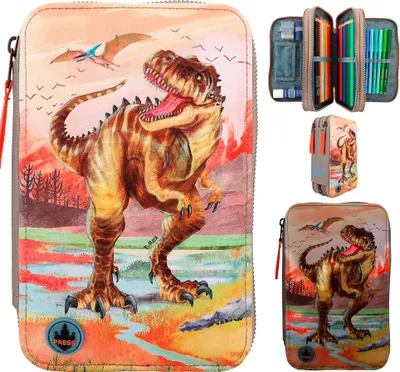 Produktbild von Dino World 12381 3-Fach Federtasche LED Khakibraun