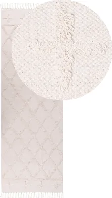 Zdjęcie produktu dla BELIANI Dywan beżowy bawełniany 80 x 230 cm minimalistyczny tuftowany wzór geometryczny salon sypialnia