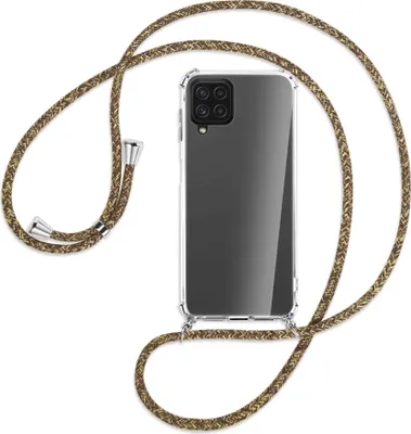 Produktbild von Handykette Backcover-Schutzhülle mit Band (Metall silberfarben) für Samsung Galaxy A22 4G (A225) - braun+beige