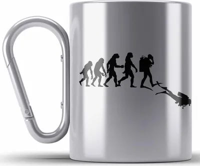 Produktbild von Trendation - Taucher Edelstahl Tasse Karabiner Geschenk Karabiner Edelstahl Tasse Karabiner Edelstahl Geschenkidee Männer Tauchen Evolution Grafik Tauchlehrer Tauchsportler (Silber)