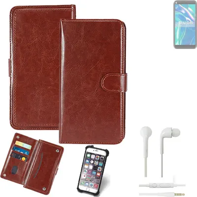 Produktbild von K-S-Trade 360° Hülle kompatibel mit BLU G40 inkl. Headphones braun Kunstleder Case BookCase WalletCase Kunstlederederhülle Handyhülle,