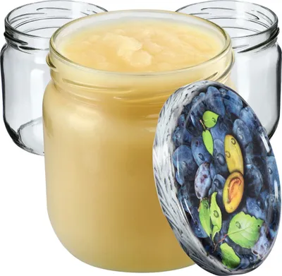 Zdjęcie produktu dla Słoiki do przetworów KADAX z pokrywką "Salla", słoiki do dżemu, słoiki do przetworów, 425 ml, śliwki, 24 szt