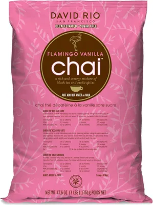 A bag of David Rio Flamingo Vanilla Chai.