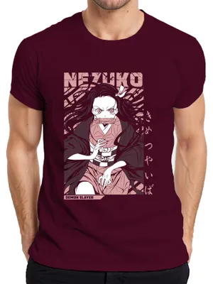 Produktbild von Nezuko Demon Slayer Kimetsu no Yaiba Anime Geschenk Cosplay Fan Herren T-Shirt, Burgundy, M