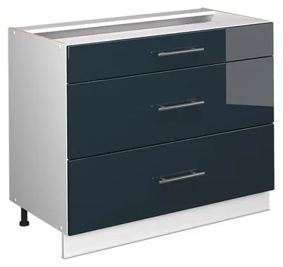 Productafbeelding van Keukenonderkast Vicco Fame-Line Donkerblauw hoogglans/Wit 100 cm zonder werkblad, Model 61618