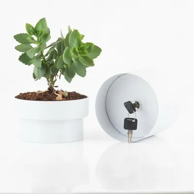 Produktbild von Relaxdays Blumentopf Safe, Geheimversteck für Geld, Schlüssel & Wertsachen, HxD: 13x12,5 cm, Geheimfach zuhause, weiß