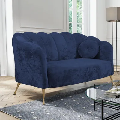 Produktbild von Ravio Doppelsofa Adria B 155 x T 83 x H 78 Muschel-sofa mit Metallfüße Sofa für die Studie Glamour-Stil (Eureka 2127 (Marineblau) + Goldene Beine)