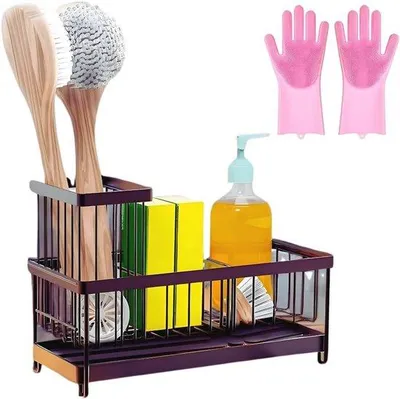 Immagine prodotto di Organizer per lavello da cucina - Portascodini a 2 scomparti per uno scarico pulito