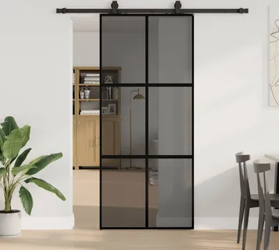 Produktbild von "2026 Promotion" Schiebetür mit Beschlag Schwarz 90x205 cm Hartglas - Zimmertüren CC19941