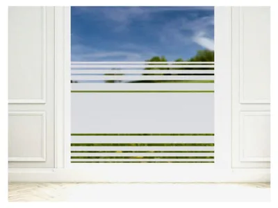 Produktbild von Fensterfolie Streifen blickdicht, Sichtschutzfolie Milchglasfolie für Fenster, Glastür, Scheiben lichtdurchlässig - 90x57cm / Silbergrau