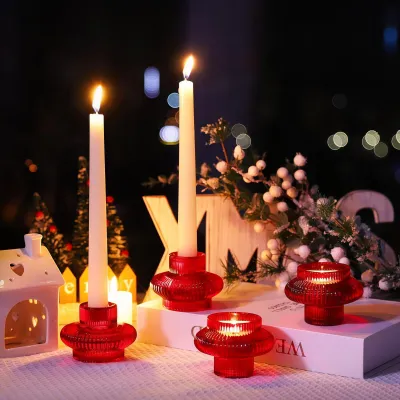 Produktbild von 6 Stück Rote Kerzenständer aus Glas für Weihnachtsdekoration