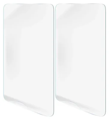 Two clear hydrogel screen protectors are shown side-by-side on a white background.