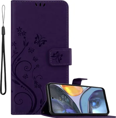 Obrázok produktu pre Kryt Cadorabo pre Motorola MOTO G22 in FLORAL DARK PURPLE ochranný kryt v kvetinovom dizajne s magnetickým zapínaním, funkciou stojana a slotmi na karty flipové puzdro kvetinový kryt puzdro s chlopňou na mobilný telefón knižkové puzdro