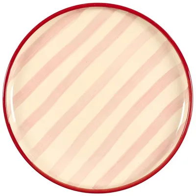 Zdjęcie produktu dla HowHomley, talerz deserowy, 20 cm, różowo-beżowy, płaski talerz, talerz do ciast, wzór w paski
