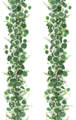 Image de Guirlande d'eucalyptus artificielle - Avec des feuilles vertes et des fleurs blanches - Décoration pour intérieur et extérieur